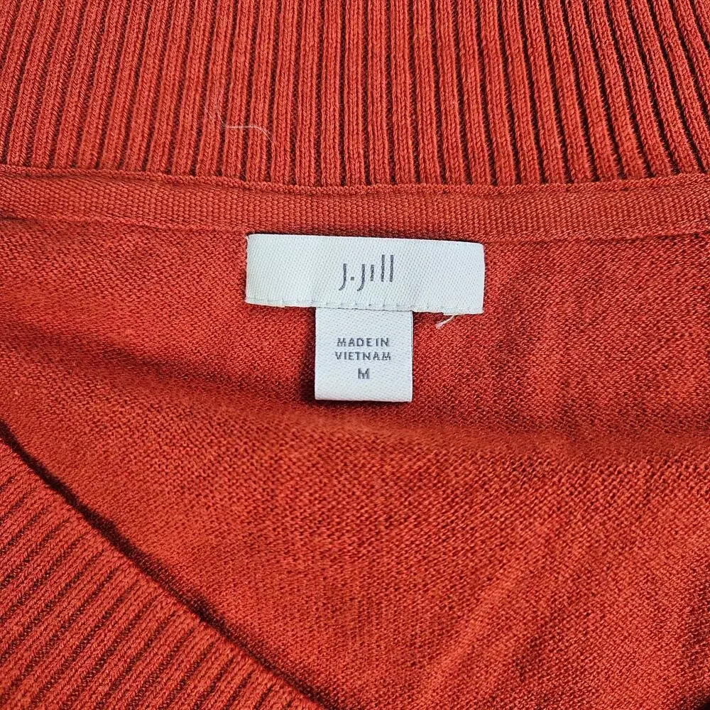 J Jill Sweater Womens M Orange Easy Fit V Neck Knit Lightweight Pullover - Picture 3 of 8